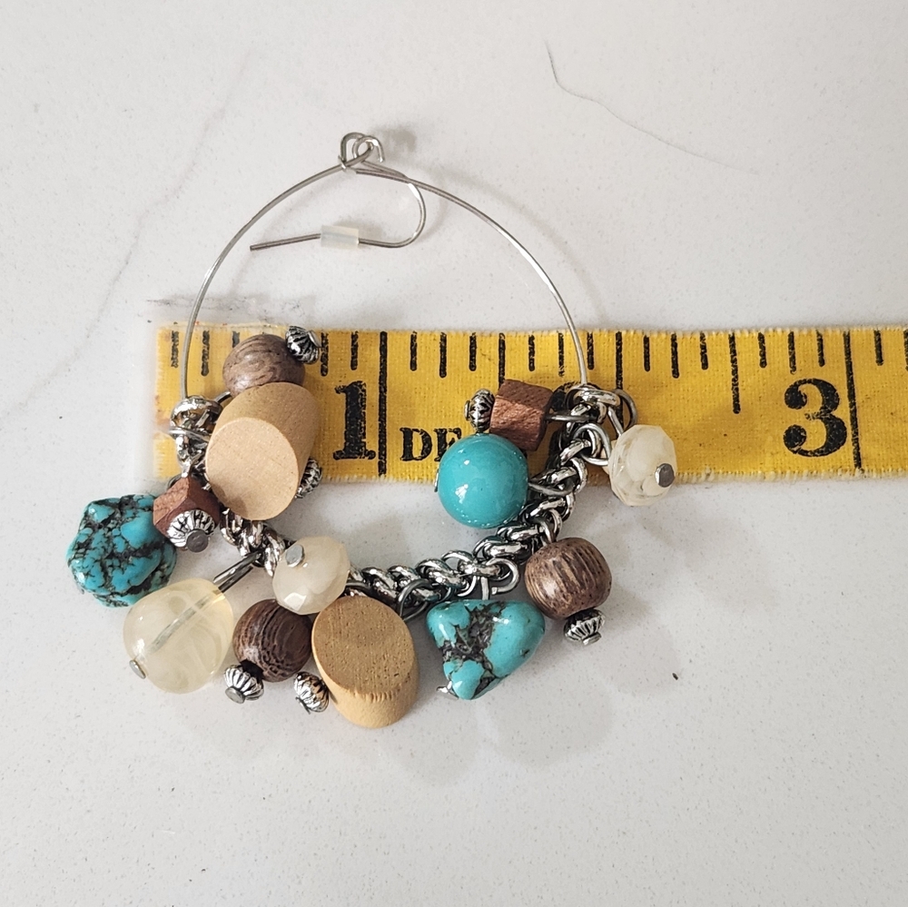 Silver and Turquoise Beaded Hoop Earrings By M. Haskell - Picture 9 of 10